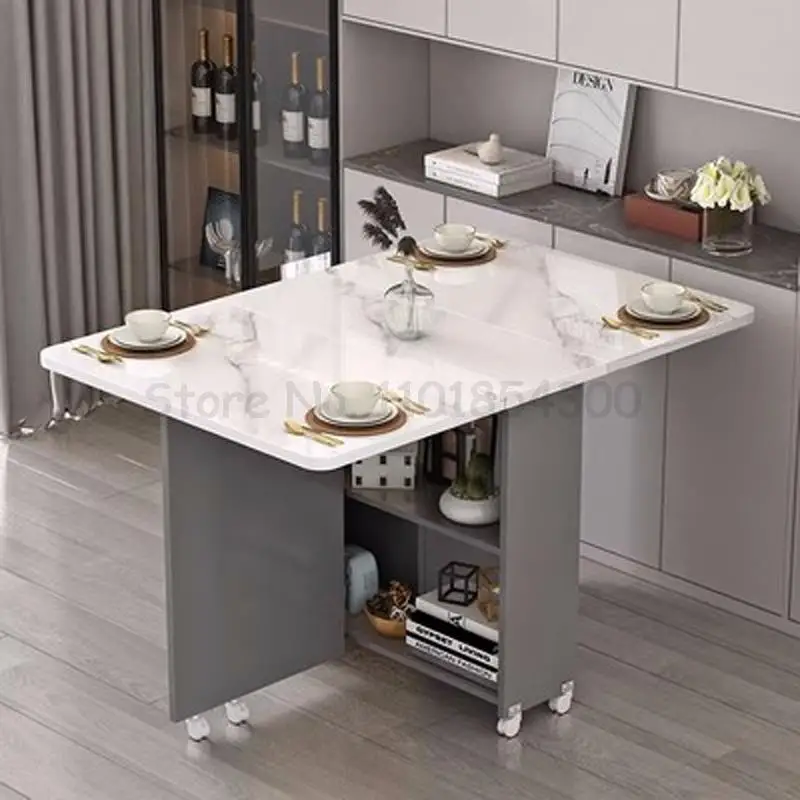 KXW Mesa Comedor Mesa De Comedor Extensible Mesa Plegable con Ruedas  Estante Multifuncional S…