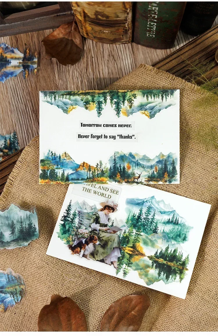 10Pcs landscape Stickers pack materials Supplies account water for Mountain decoration River manual base Scrapbook cut 125*106mm