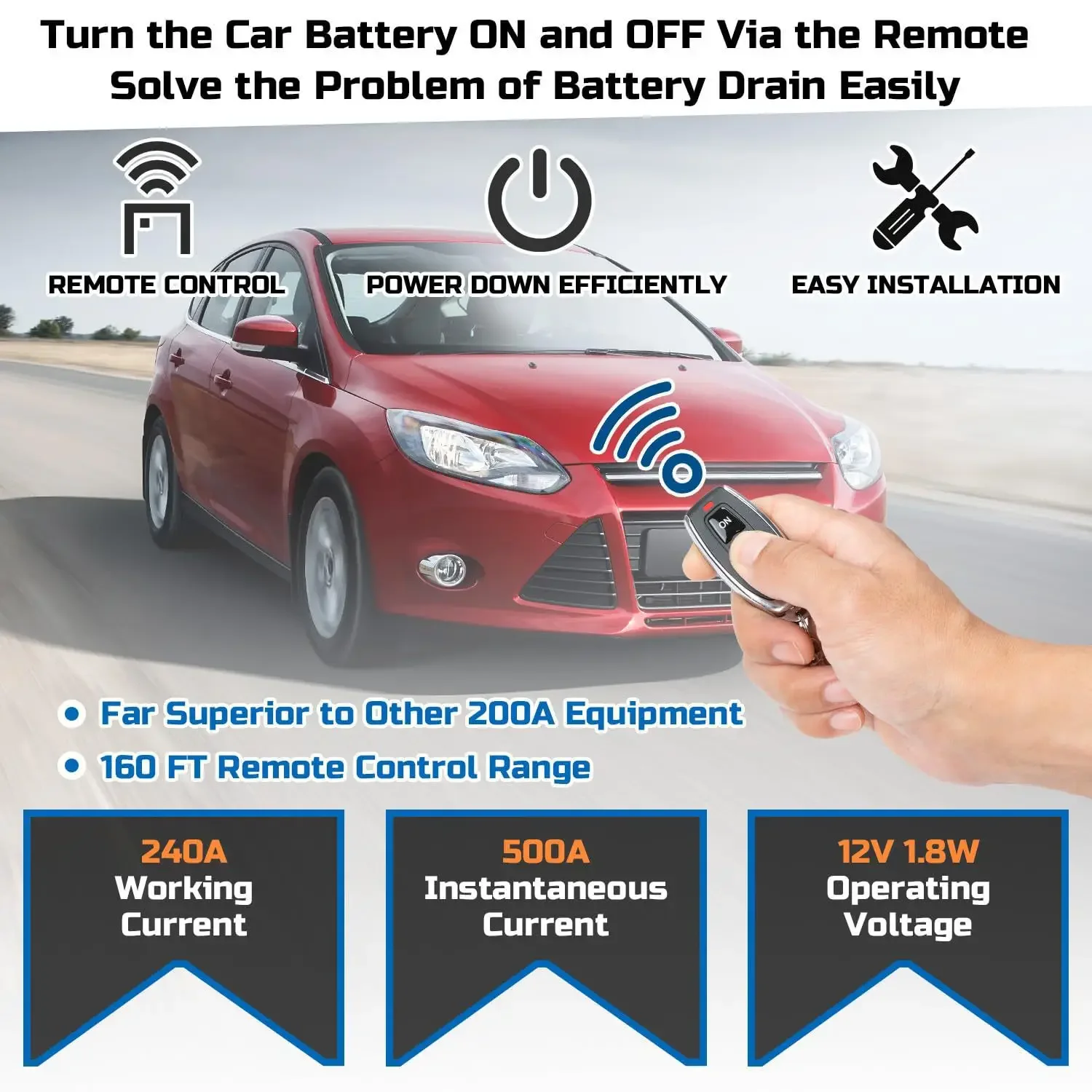 Auto Battery Master Switch 240A Kill Switch 12V Remote Battery Disconnect with Led Voltage Display Automatic with Remote