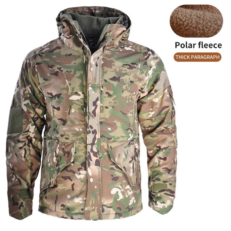 

HAN WILD Tactical Fleece Jacket Hiking Jackets Men Windbreaker Jacket Hooded Combat Coats Hunting Clothes Camo Multicam Clothing