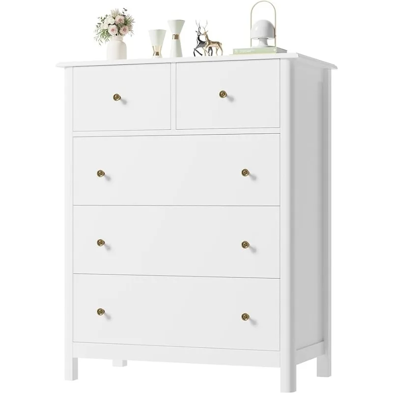 

Dresser with 5 Drawers, Tall Chest of Drawers, 5 Drawer Dresser with Deep Space, Wood Storage Cabinet