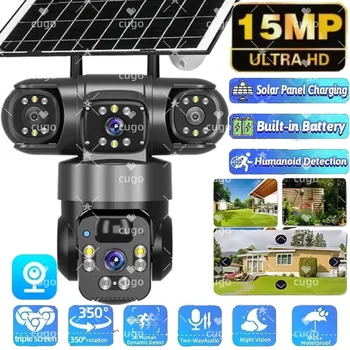 15MP 8K Wifi IP Camera Solar Outdoor Three Lenses Camera 20000Mah Built-in Battery Video Surveillance Cam Long Time Standby 1