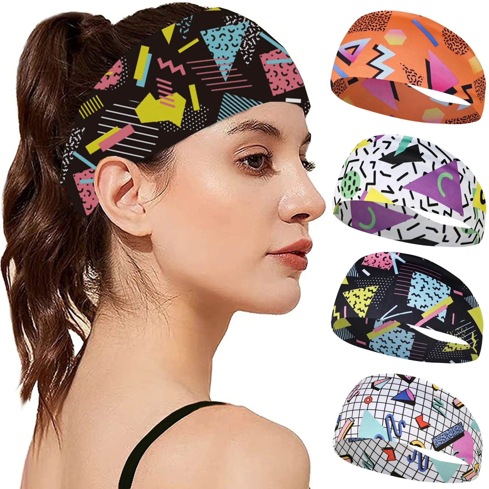 Vintage Fashion Print Travel Party Sweat-absorbing Breathable Yoga Running Fitness Sports Headband sports headbands