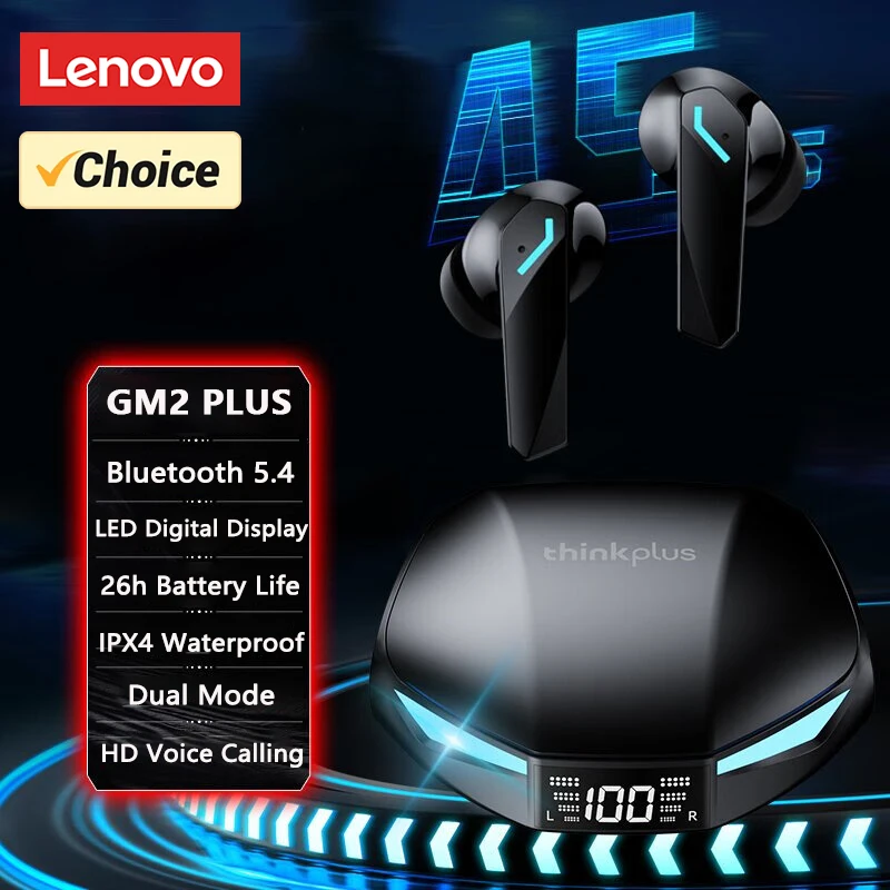 Premium Lenovo GM2 Pro Wireless Gaming Earbuds - LED Display, HD Call, Low Latency, Waterproof