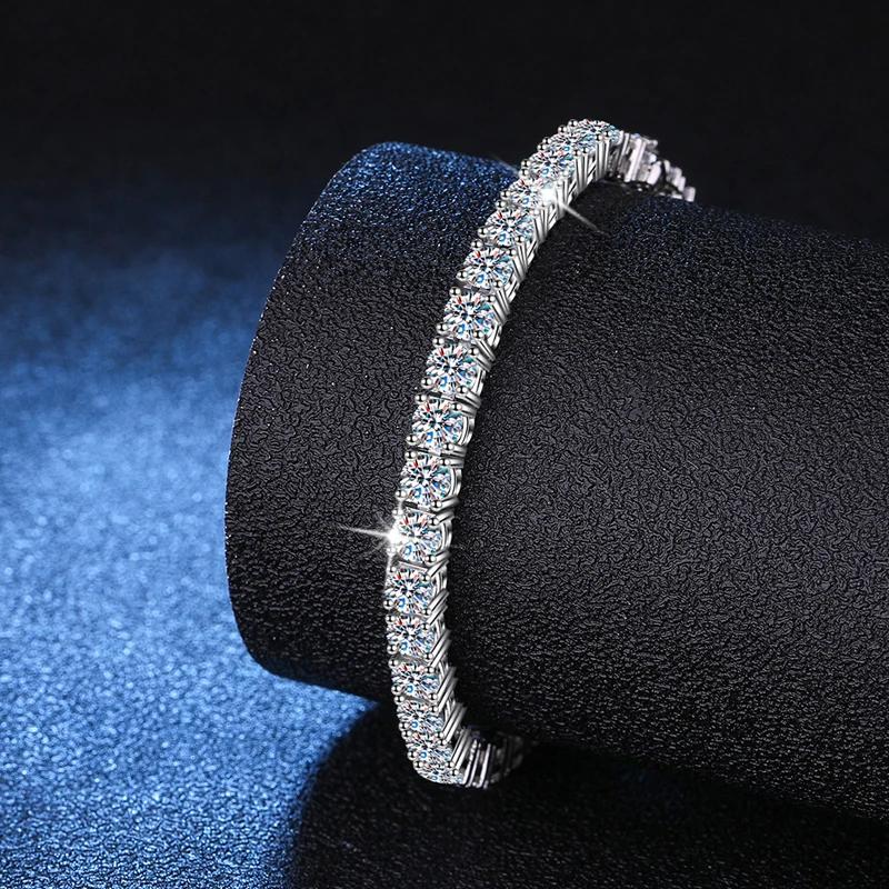 

Queenme 3mm 4mm Moissanite Tennis Bracelets for Women 925 Sterling Silver Gemstone Bangle Wedding Sparkles Lab Diamond Bracelet