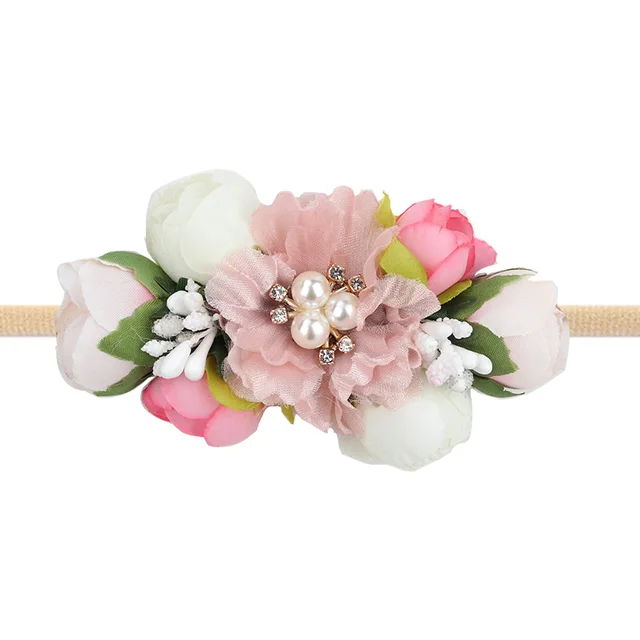 Pearl Lace Artificial Flower Headband Newborn Headband for Baby Girl Handmade Hairband Hair Accessories резинки для волос детям 44