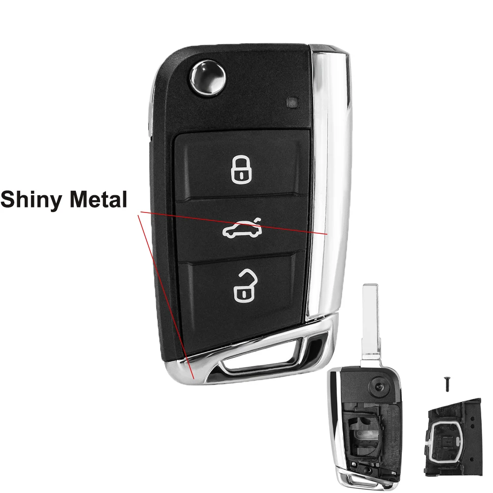 OkeyTech Klapp Flip Remote Auto Schlüssel Shell Fall 3 Tasten Für  Volkswagen Für VW Golf 7 GTI MK7 Skoda Octavia a7 Sitz Metall Rand