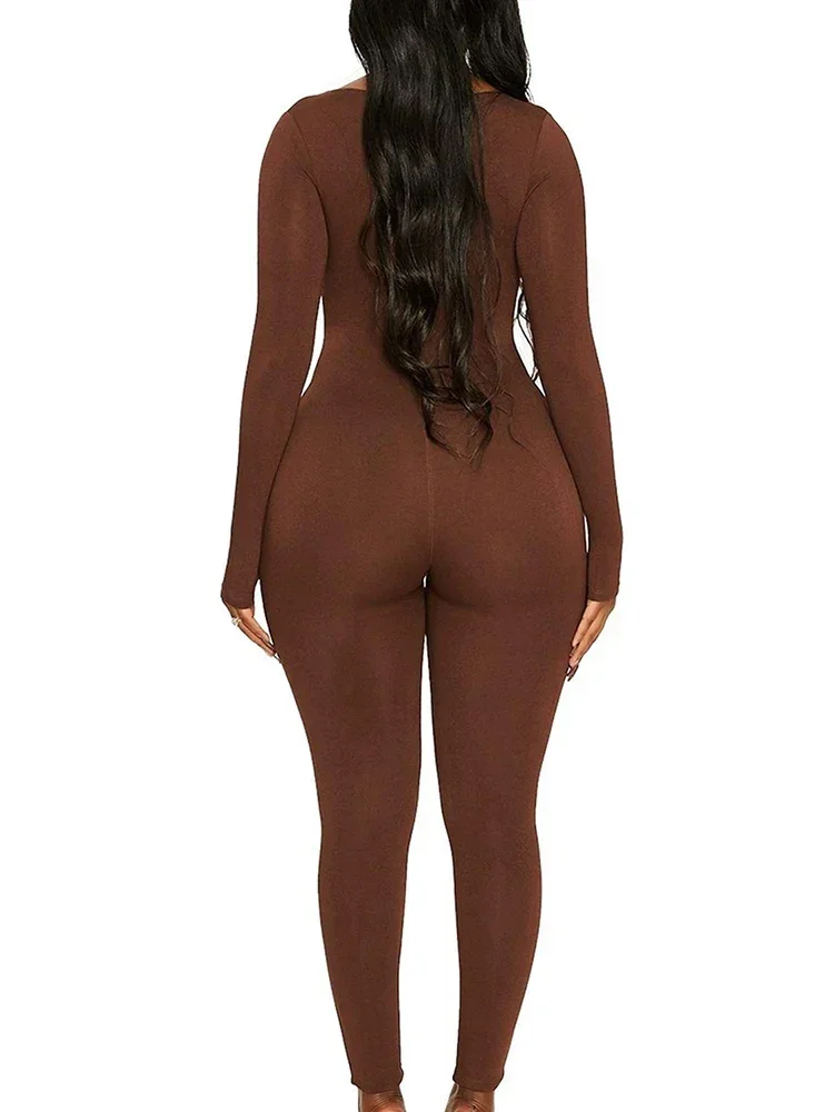 2024 Women's Rompers Long Sleeve Solid Skinny Bodycon Jumpsuits Fashion Sports Fitness Casual Activity Streetwear Overalls