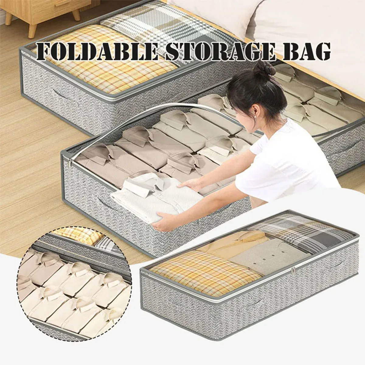 Arrow Under Bed Storage Box, Large Capacity Quilted Organizer Bag