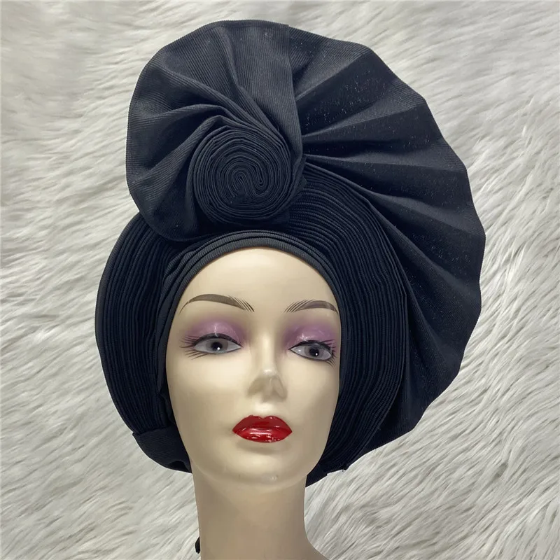 

High Quality African Nigeria Gele Elegant Helmet With Stones Headband Turban Head Scarf Head-Hat Auto Gele Brand New Hats 7L1183