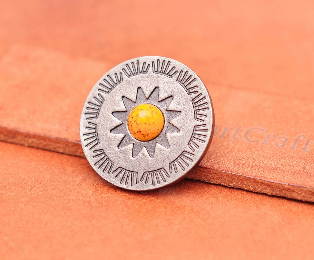 10 Stück 30 mm Antik Silber Ethno Sonne Totem Blume Lederhandwerk Gürtel Zubehör Hardware Himmelblau Türkis Concho Screwback – Detail 14