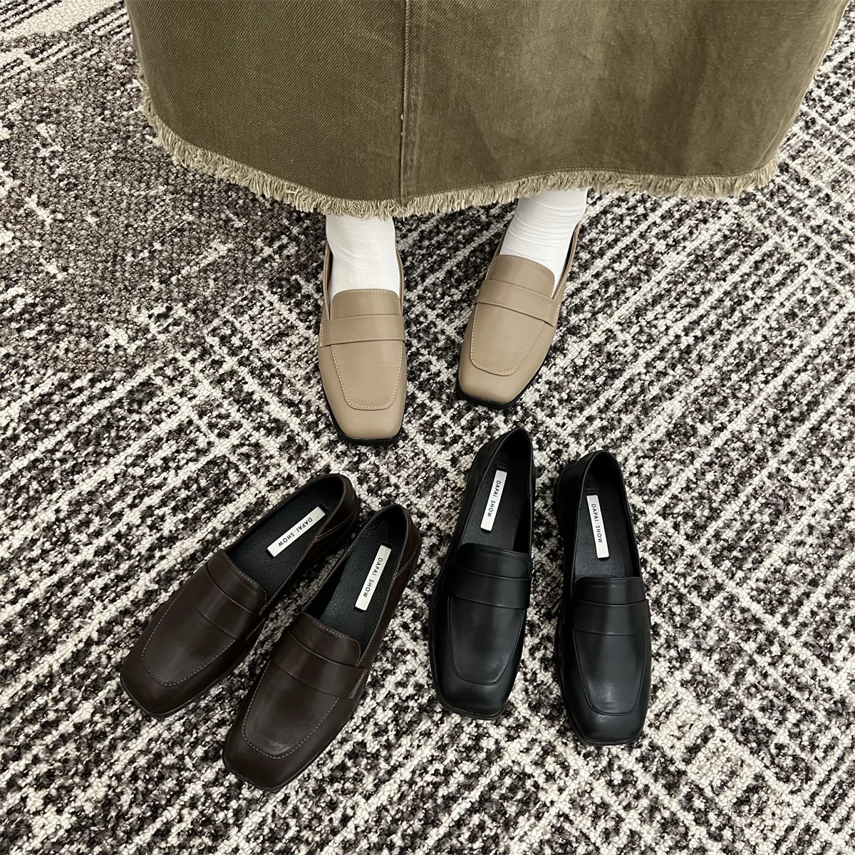 

Женские кроссовки на плоской подошве, повседневные туфли-оксфорды с закрытым носком, лоферы с квадратным носком и мехом, универсальные, Новинка лета 2023