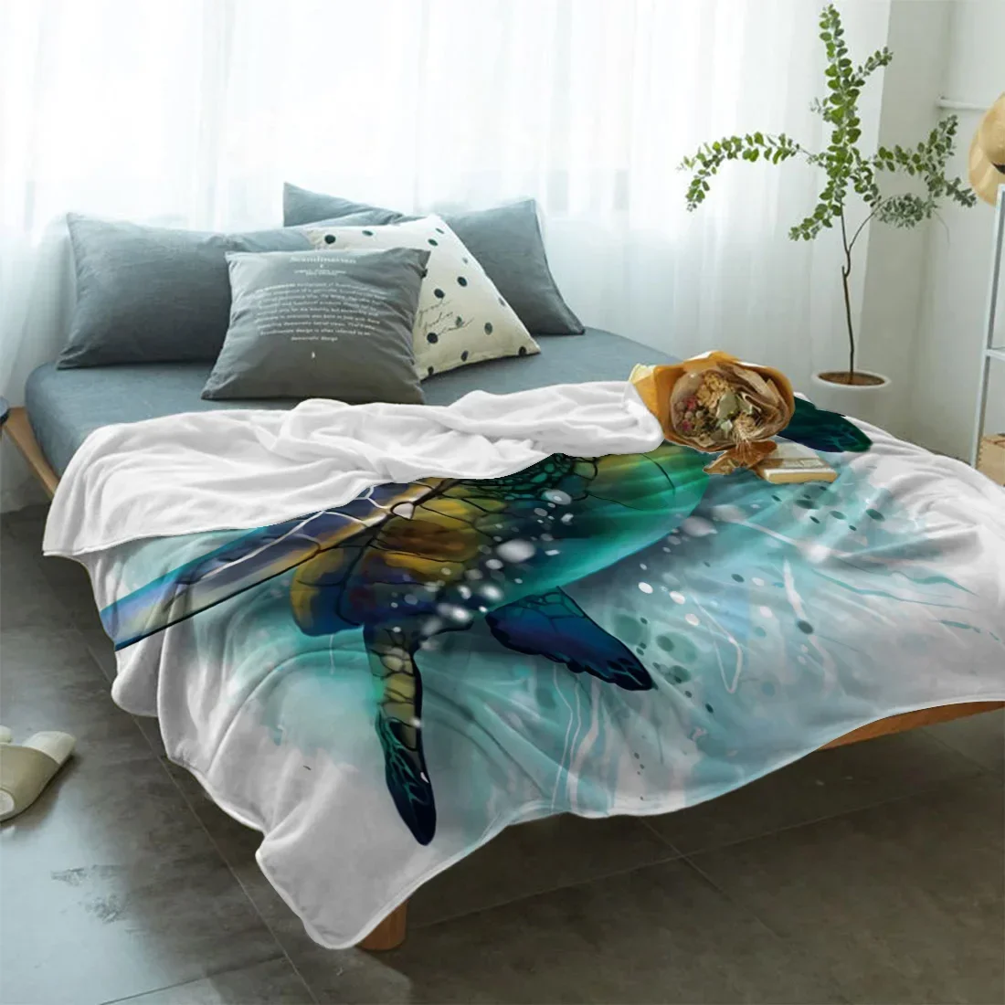 Turtle Blue Sea Bubble Throw Blanket Warm Microfiber Flannel Blanket Bedroom Decor Blankets For Beds 2