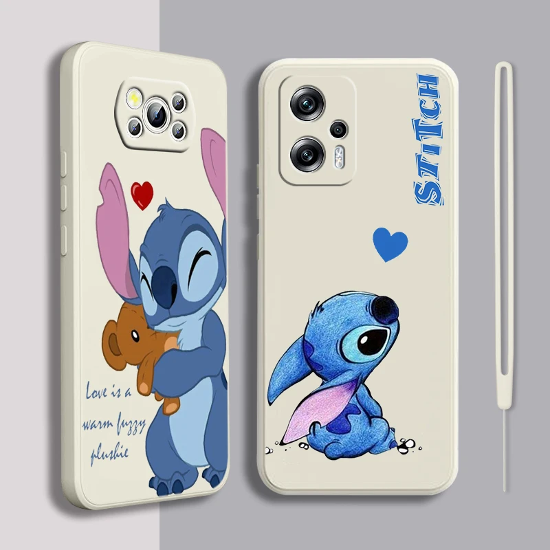 

Cute Cartoon Stitch Phone Case Xiaomi POCO M5 M4 X4 F4 C40 X3 NFC F3 GT M4 M3 M2 Pro C3 X2 4G 5G Liquid Rope Cover Coque Capa