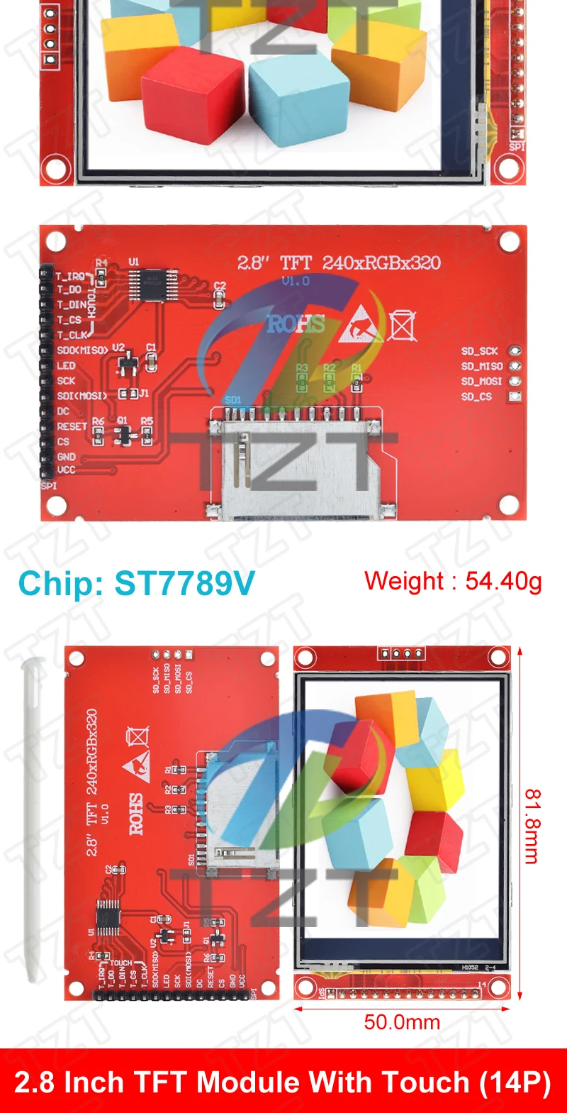 240x320 2,8" SPI TFT LCD Touch Panel Serielles Portmodul mit PBC ILI9341 / ST7789V 2,8 Zoll SPI Serielles Display mit Touch Pen – Detail 4