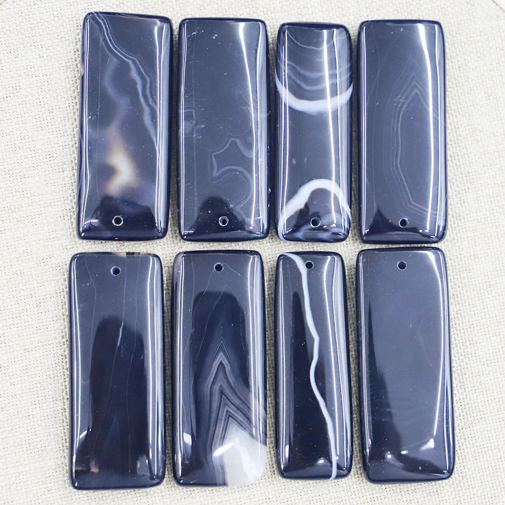 New Natural Stone Black Onyx Long Square Pendants Necklace Rectangle Reiki Charms Diy Fashion Jewelry Accessories Wholesale 6Pcs