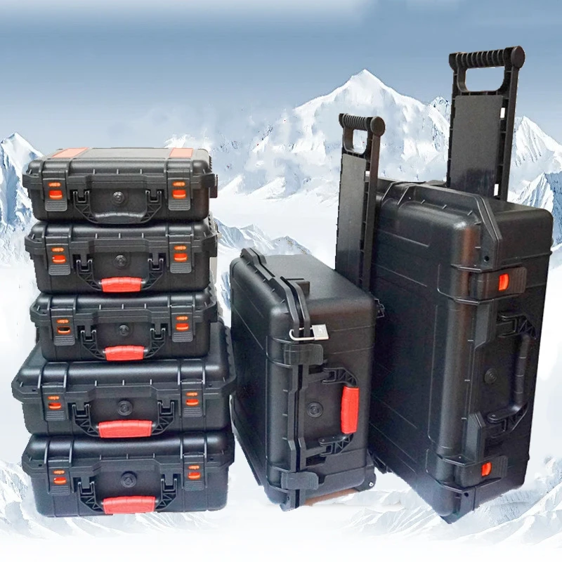 Large capacity pull rod toolbox waterproof hard case with foam storage box safety trolley organizer tool box pelican case