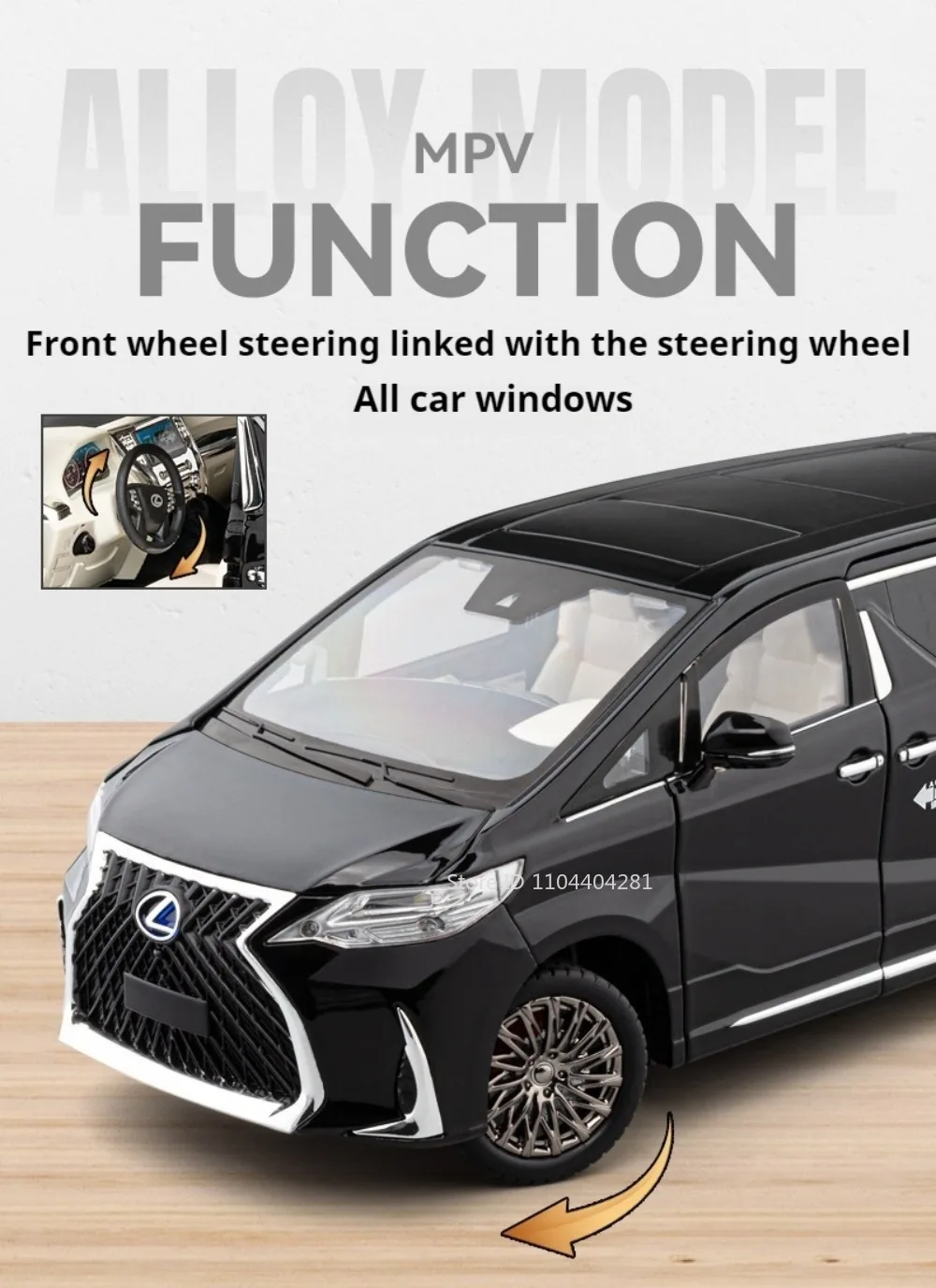 1:18 Vellfire LM300 Alloy MPV Model Diecast Car Toys Sound Light Pull Back Doors Opened Miniature Vehices Christmas Gift for Boy