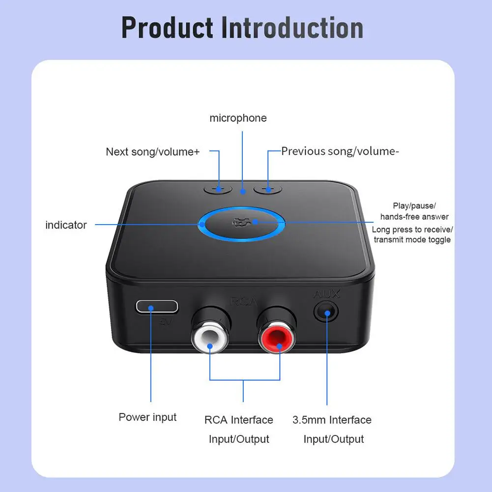 블루투스 6.0 오디오 수신기 송신기 3.5mm 잭 2RCA HIFI 음악 듀얼 스트림 무선 어댑터 자동차 스피커 PC 도매
