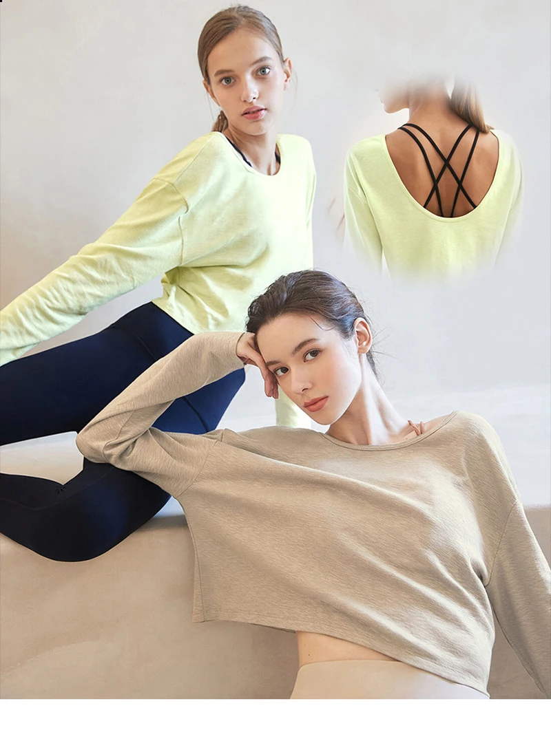 100% Cotton Oversized T-Shirts Women's Long Sleeve Top Running Jogger Yoga Tees Tops Excerise Shirts Youthful Woman Clothes