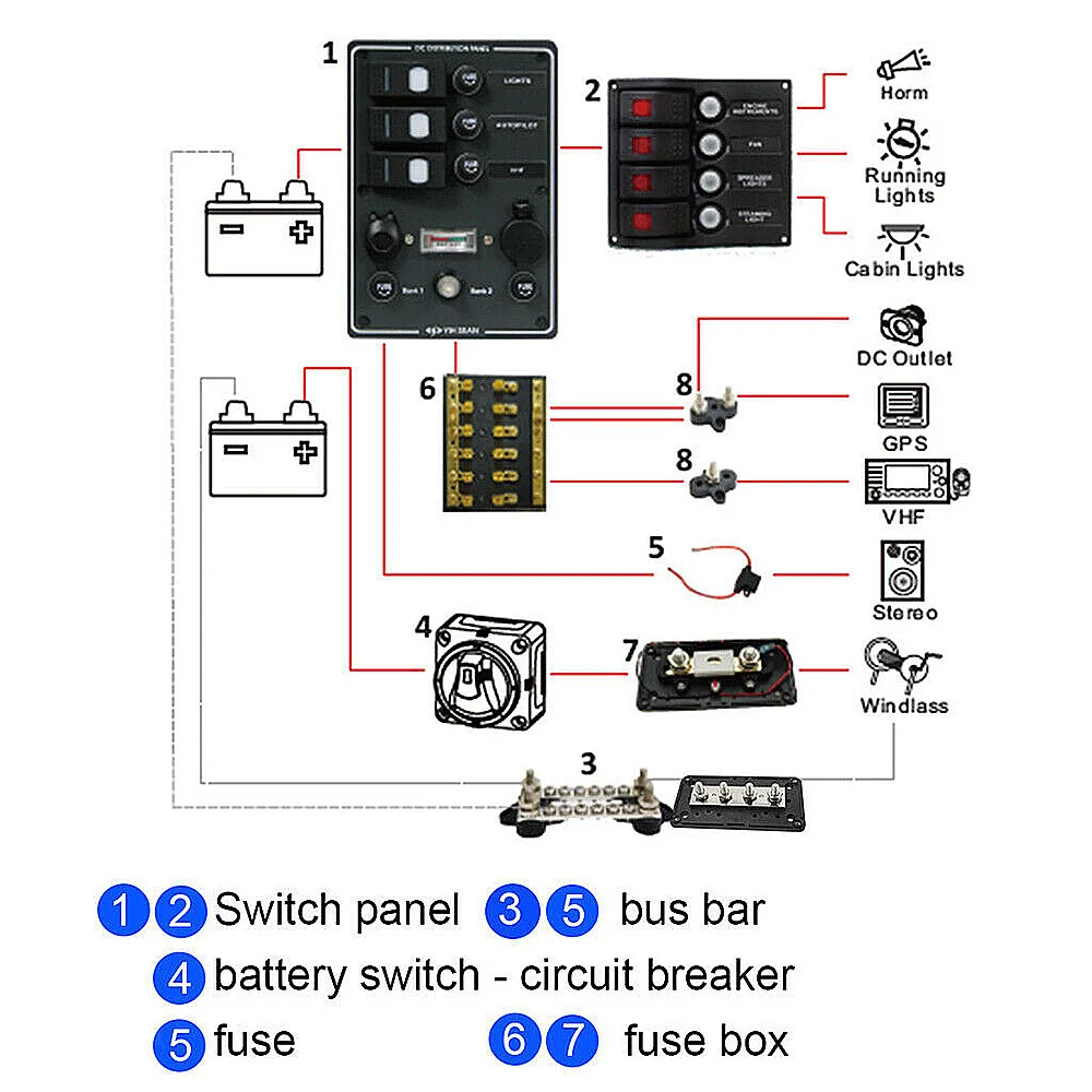 Terminal Block M6 Dual Stud 80A DC 48V Bus Bar Power Terminal Block Positive Negative Fixed Wiring Bolts for Truck RV Boat