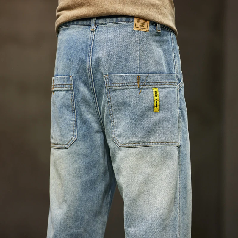 Baggy Mens Jeans Light Blue Loose Fit Straight Cut Oversized Large Size Men's Jeans 2024 New Arrival Male Full Lemgth Trousers 3