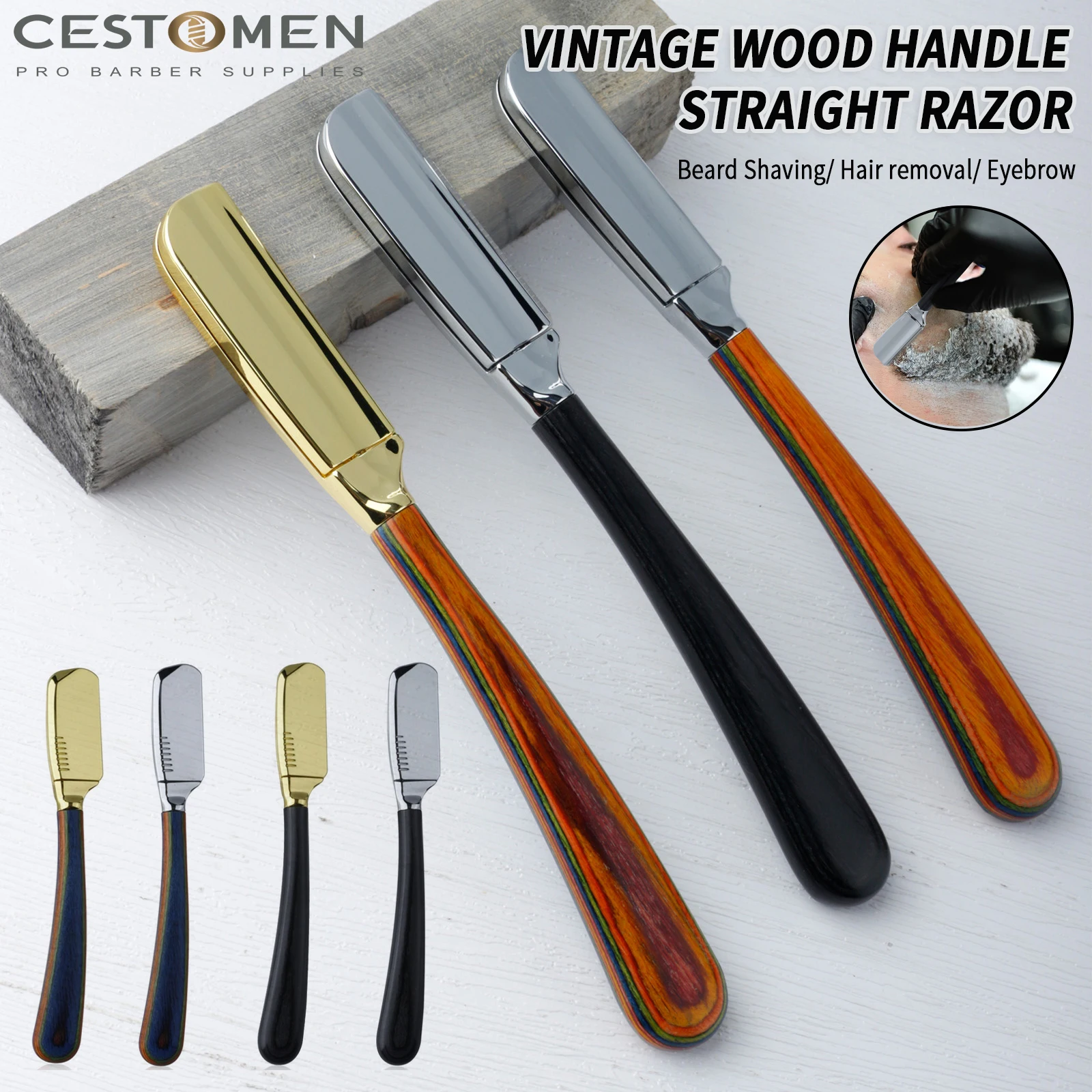 New Color Wood Handle Baber Straight Razor For Men Salon Hair Removal ...