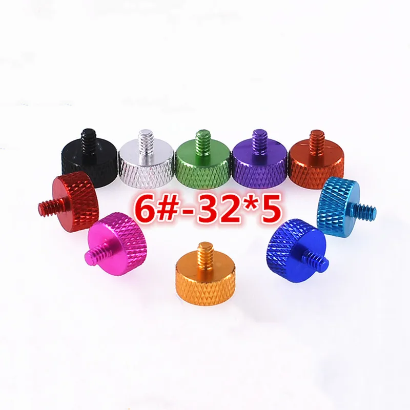 

5/10pcs 6#-32*5 Thread Colourful Aluminum Alloy Flat Head Knurled Hand thumb Screw For PC Case DIY Hard Disk Graphics Card