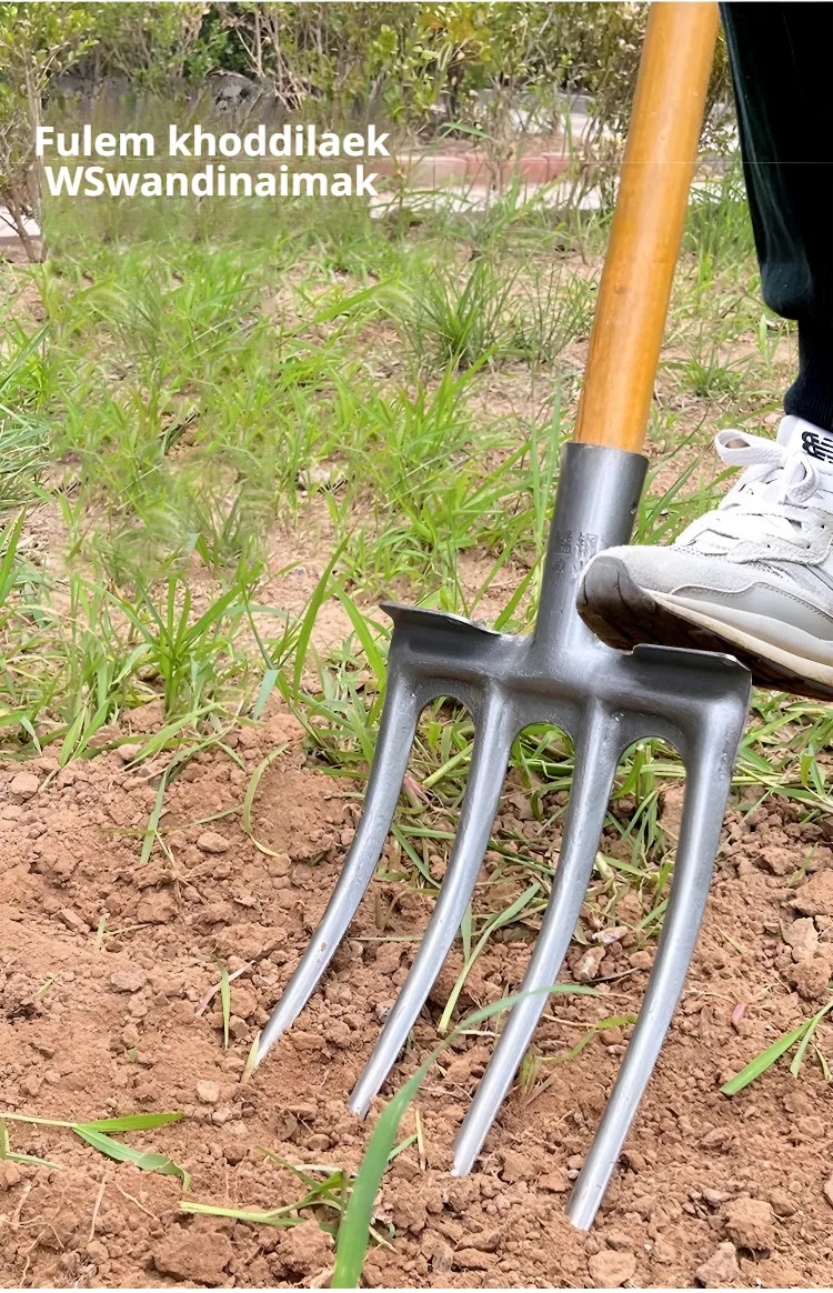 Einteilige Vierzackige Stahlgabel für Gartenarbeit und Graben, Vierzackige Verstärkte Manganstahlgabel, Unkrautjäten und Rasenpflege, Landwirtschaft – Detail 6