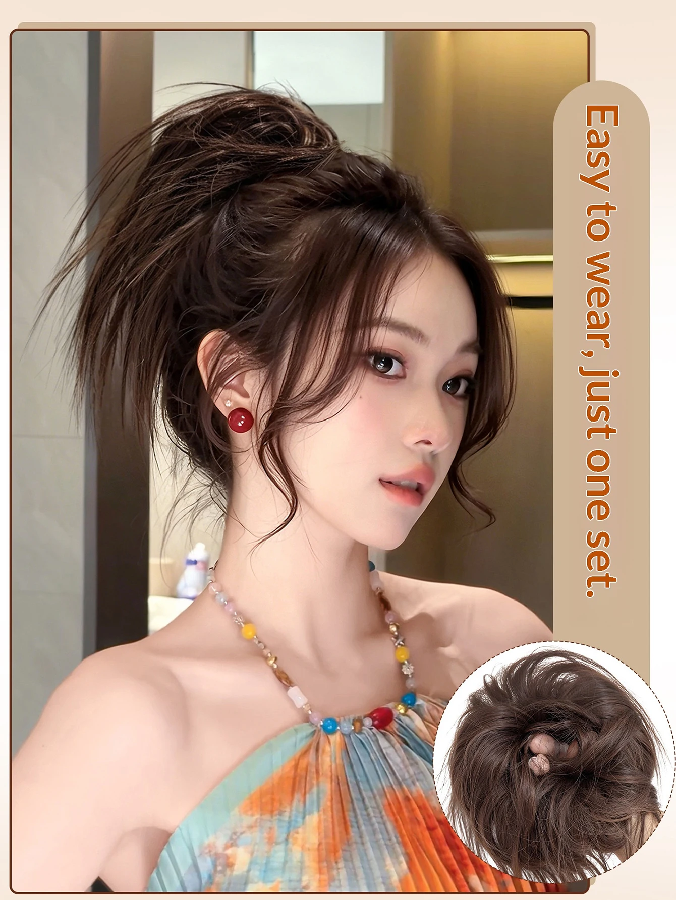 새로운 합성 스크런치 메시 번 헤어피스 하이 포니테일 크림프 헤어 도넛 레이지 업두 헤어 액세서리 (여성용)