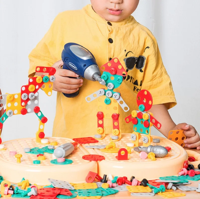 Electric Screwdriver STEM Building Kit for Kid Pretend Play Tool Set with Real Screw Educational Engineering Toy Gift for Ages 5
