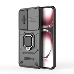 Slide Camera Ring Holder Armor Phone Case with Magnetic Back Cover for Reno12Pro 5G GWB (ZDX Cool-Black)