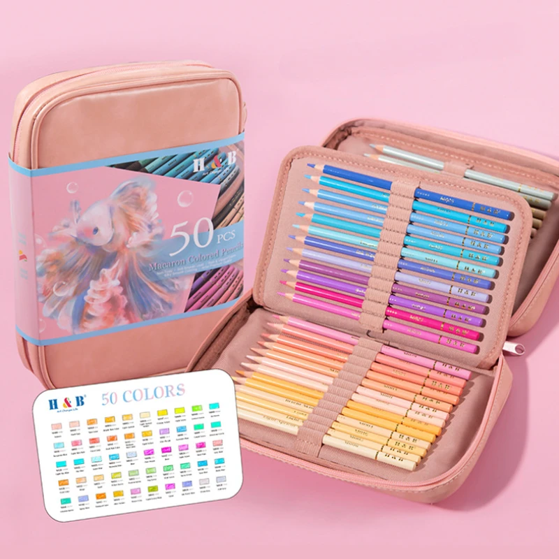 휴대용 보관 그림 가방, 50 색 색칠 연필 세트, 아티스트용 색칠 및 미술 용품, 성인 어린이 초보자 선물