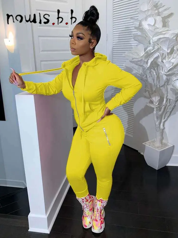 

NOWISBB Women's Set Fashion Spring Summer Hooded Long Sleeve Tops Casual Sports Solid Color Comfort Slimming Pants Two Piece Set