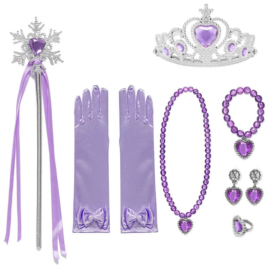 Girls Frozen Elsa Anna Cinderella Princess Accessory for Cosplay Dresses Bowknot Gloves Crown Wand Neacklace Bracelet 6