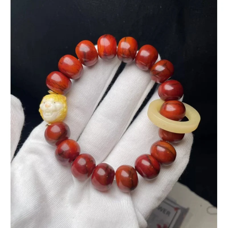 

Retro Tibet 14mm Yak Bone Flexible Ring Buddha Beads Bracelet Ethnic Style for Men and Women