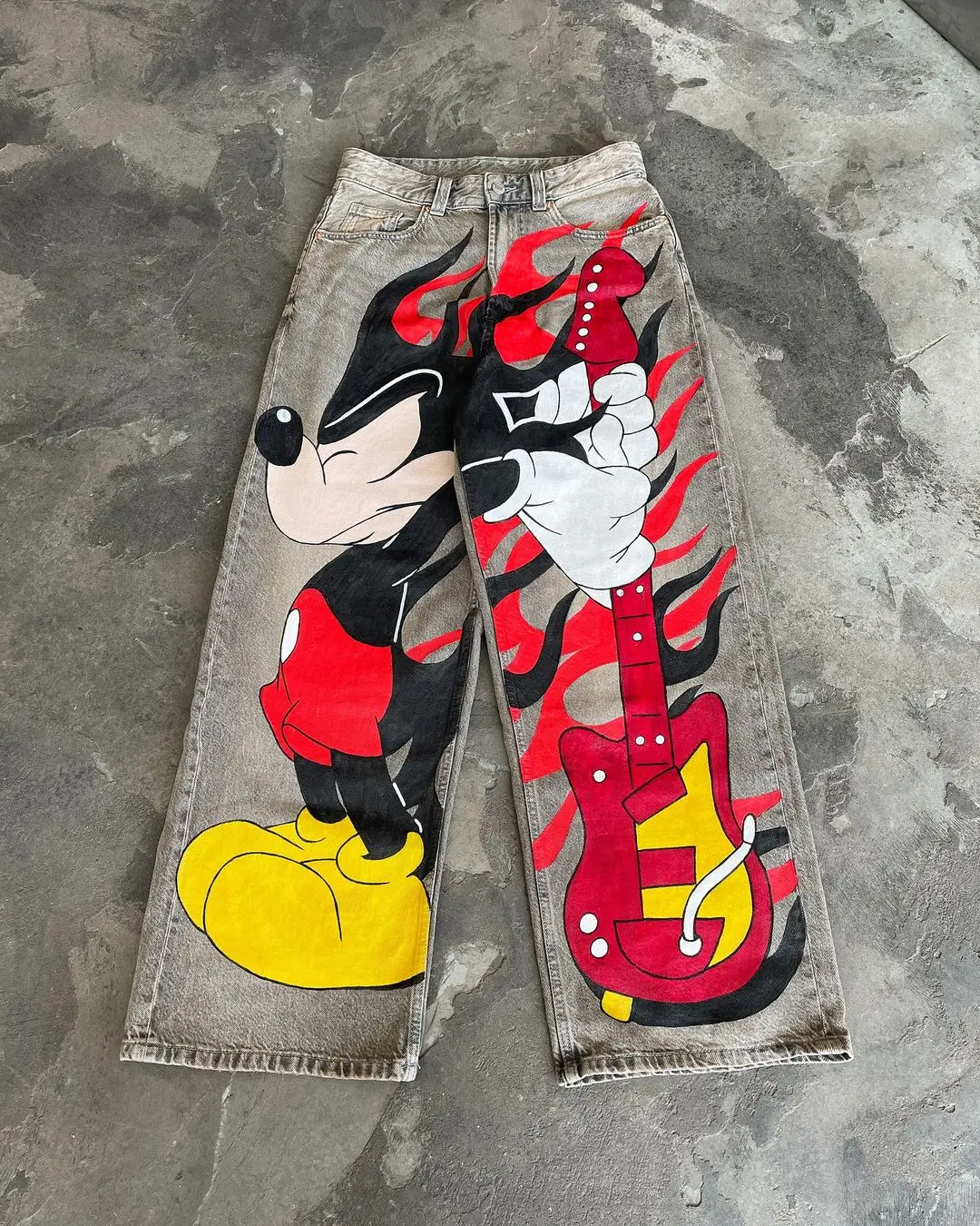 Harajuku Rockstar Mouse Graphic Wide Leg Jean Fashion Y2k Style Streetwear Denim mens Jeans Couples High Waist Pants 4