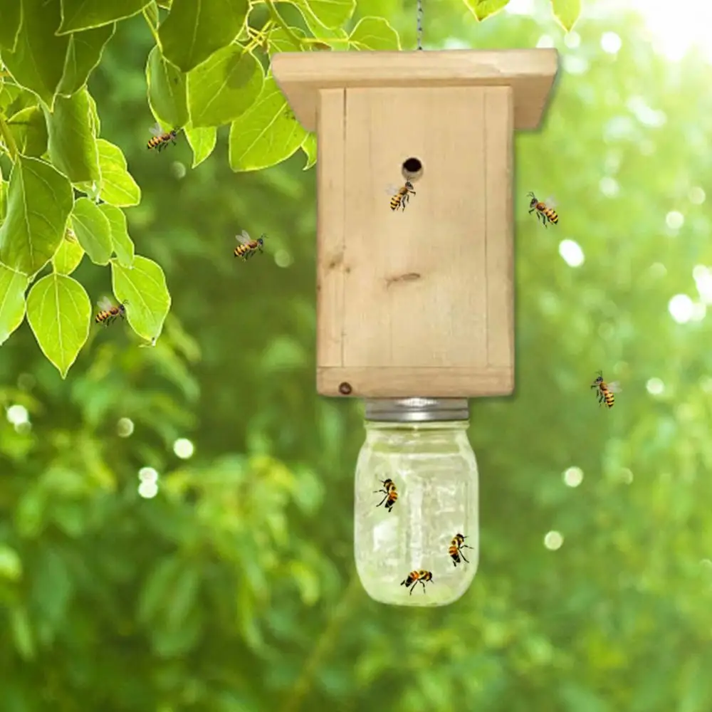 Carpenter Bee Trap Animal Trap Wooden Natural Wooden House Style Carpenter Bee Traps Wood Substrate Catcher Hornets