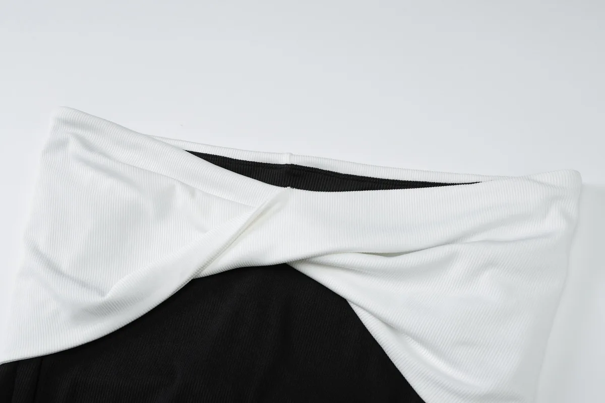 Elegant Contrast Slim Maxi Dress Female Off-Shoulder Fashion Twist Long Sleeve Patchwork Dress Ladies Party Dress Clothes