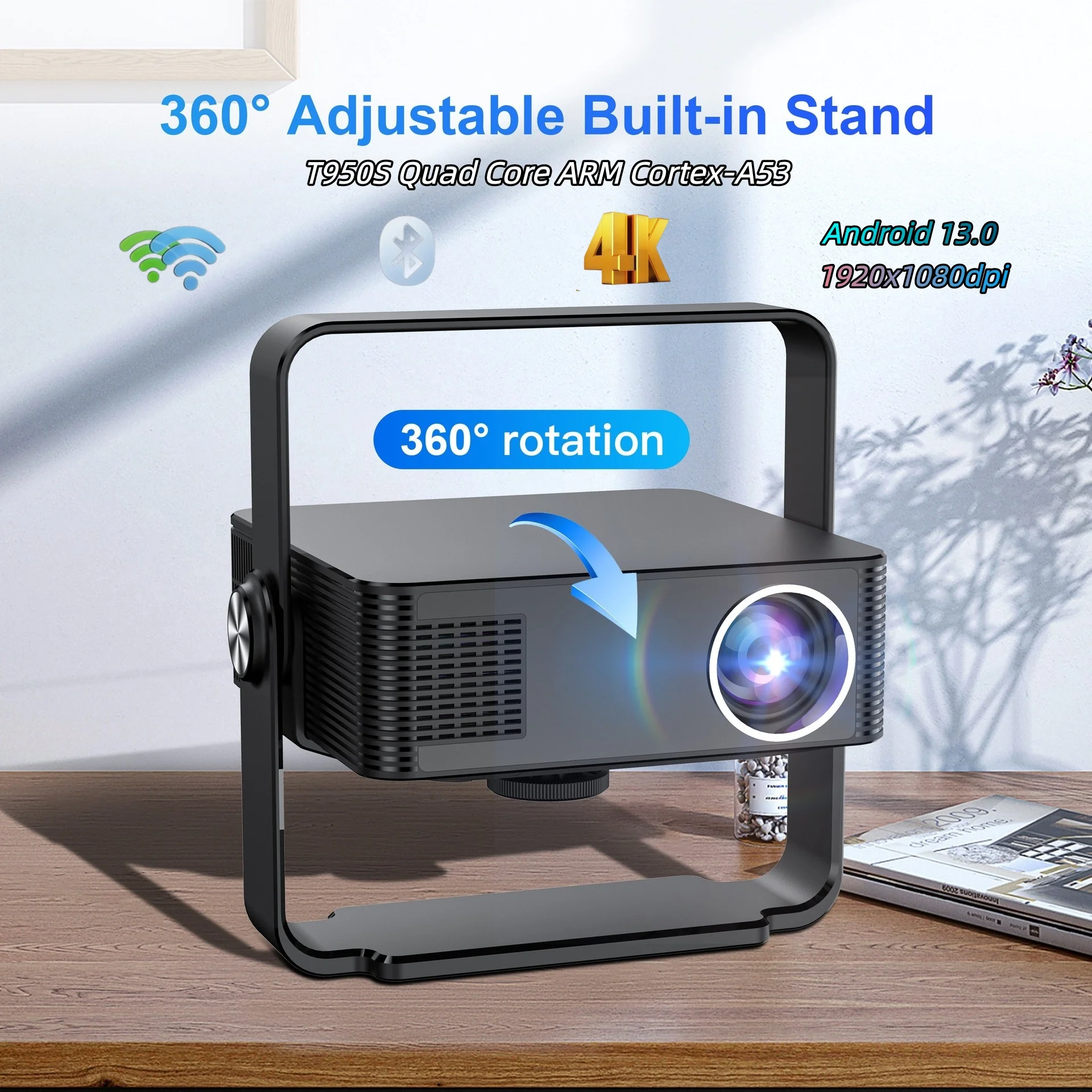 Xnano HM102 LCD 프로젝터 T950S 칩 내장 1080P 4K 300 ANSI 루멘 듀얼 WiFi 블루투스 5.0 AI 음성 리모컨 프로젝터