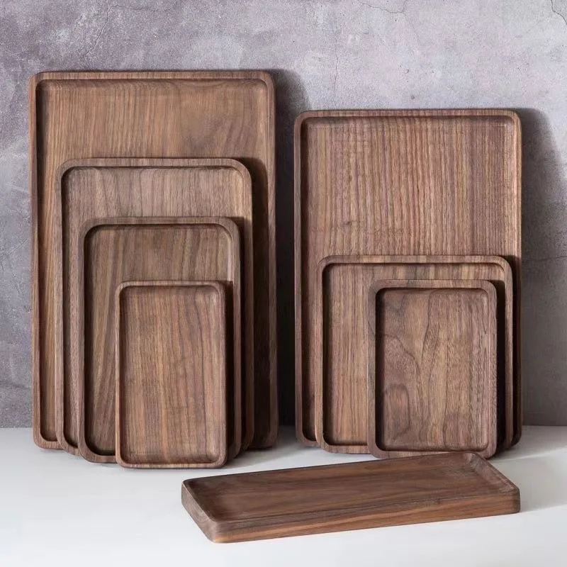 Description Picture 3 of itemHigh-end Black Walnut Wooden Tray Rectangular Household Tea Tray Fruit Dinner Plate Coffee Solid Wood Tray