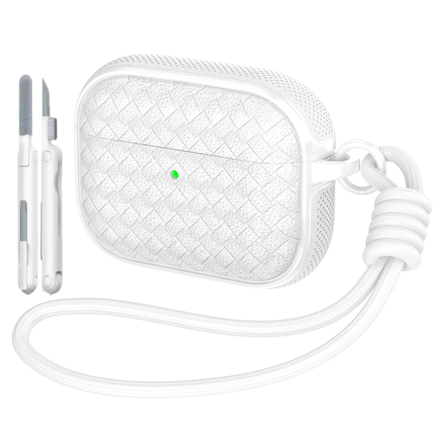 Woven Leather Texture Headphone Case with Lanyard, Non-Slip Earbuds Holder