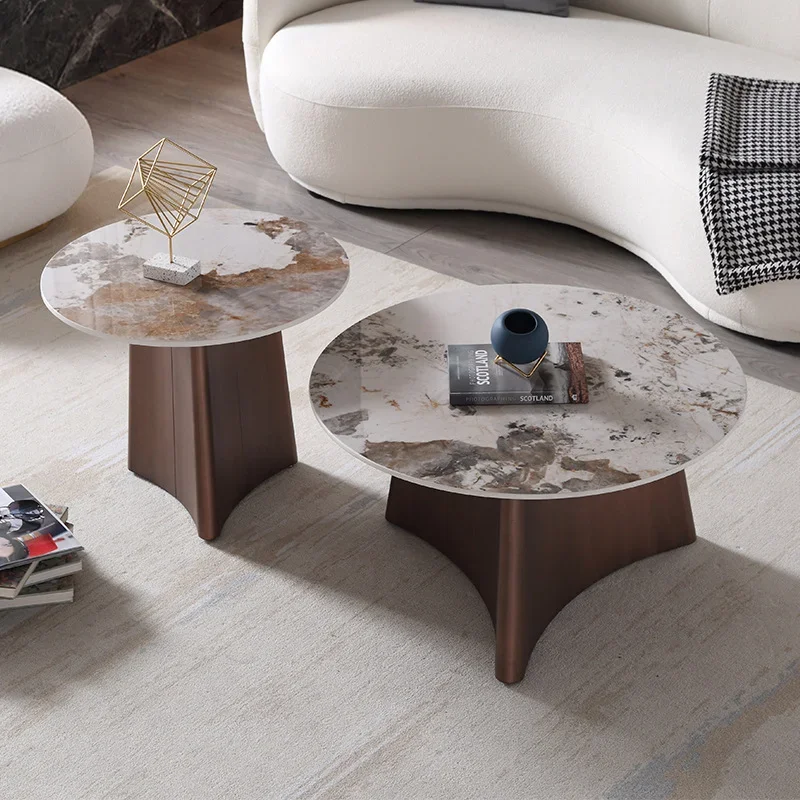 Modern Nordic Style Sofa Center Table Sintered Stone Top Light Luxury Round Coffee Table Sets for Living Room