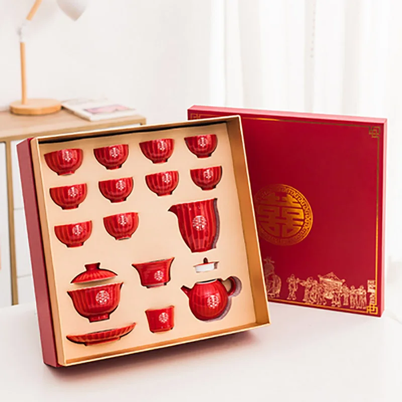 Chinese Tea Gift Set Service, Porcelain Kettle, Tea Pot, Cups Tray for Adults, Men, Women Tea Ceremony, Wedding Party, Home De
