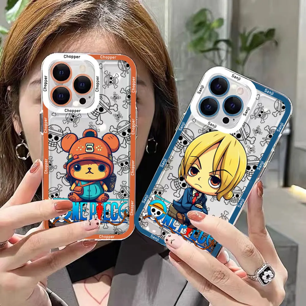 Anime One Piece Luffy Zoro Sanji Choppers Phone Case For iPhone 15 14 13 12 Mini 11 Pro Max X XR XS 8 SE Plus Transparent
