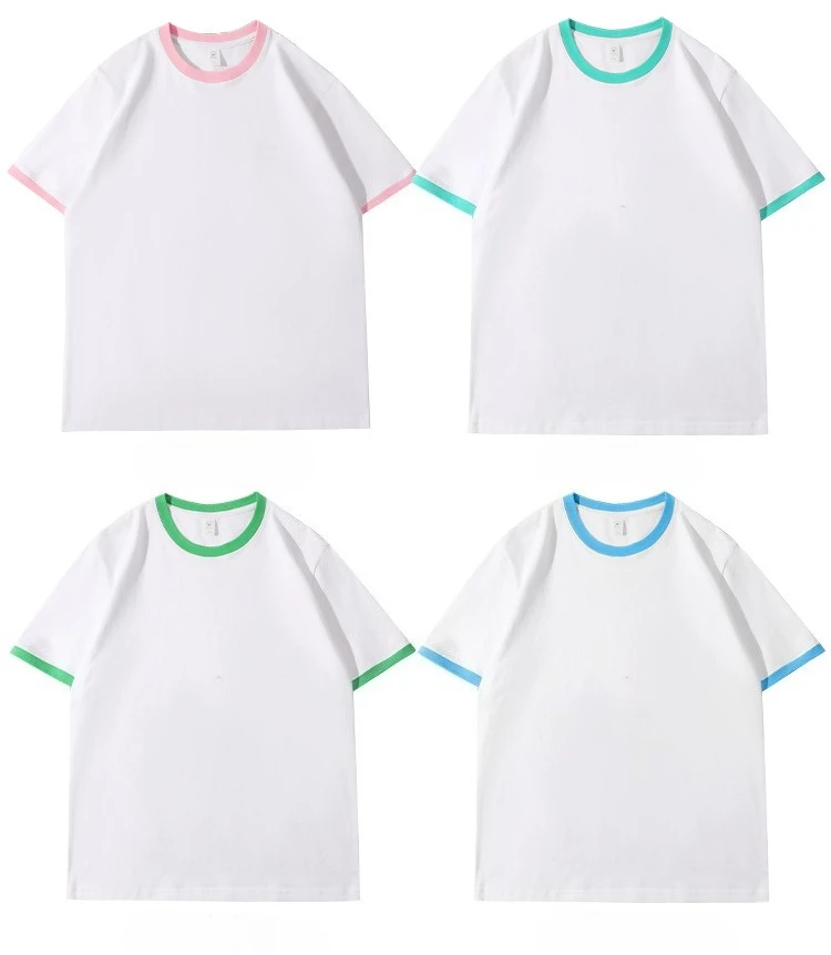 210G Heavy Cotton Men's T-shirt Edge-bumping O-Neck Short-sleeved Man T shirt Contrasting Color Splicing Men T-shirt Tops Tees