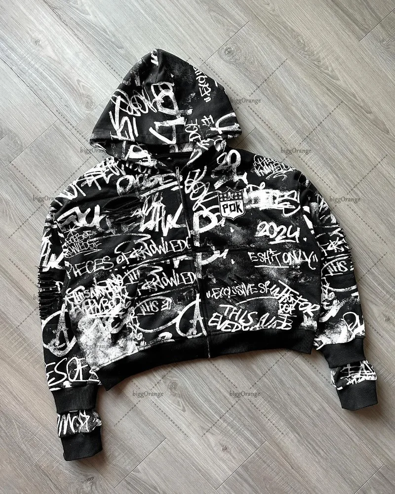 Y2K Hiphop - Sudadera Con Capucha Y Cierre Suelta, Azul, M