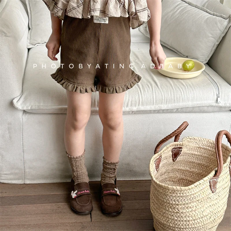Summer New Girls Solid Shorts Children Loose Lace Shorts Toddler Ribbed Leggings Kids Casual Pants Baby Cotton Clothes