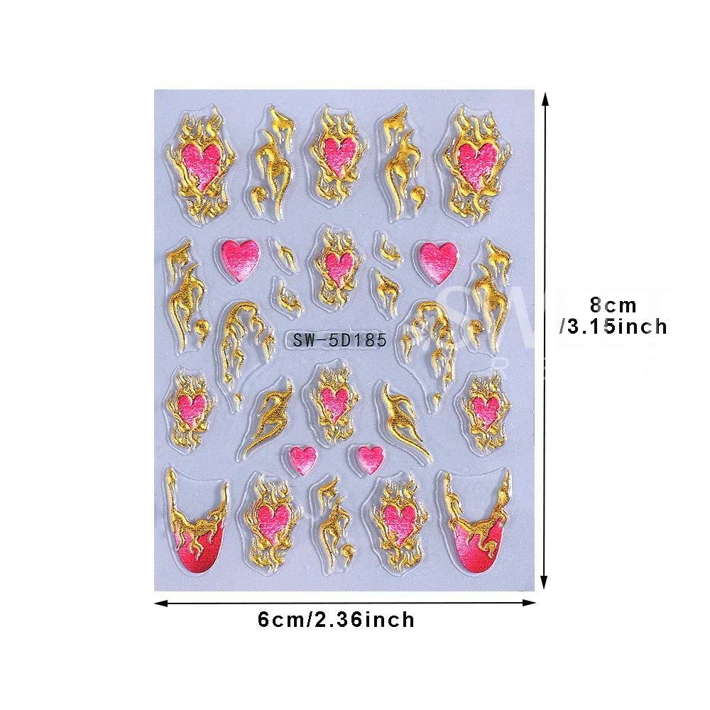 1/2pcs 5D Embossed Heart Flowers Line Nail Stickers Decal French Ribbon Bow Flame Adhesive Nail Art Slider Manicure Decorations