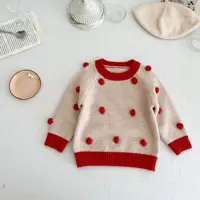 2024 Ins Korean Autumn Kids Baby Girls Sweater Cotton Knitted Long Sleeve Infant Girls Pullovers Handmade Ball Toddler Girls Top 4